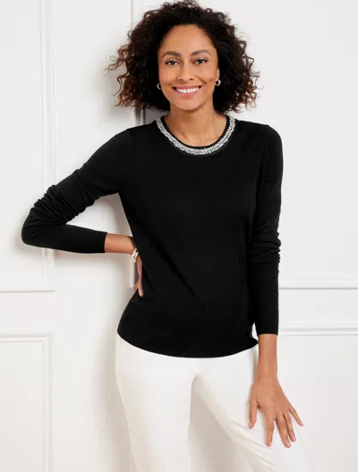 Talbots Embellished Crewneck Sweater - Black - 3x