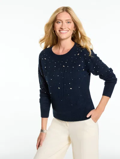 Talbots Embellished Crewneck Sweater - Blue - Xs