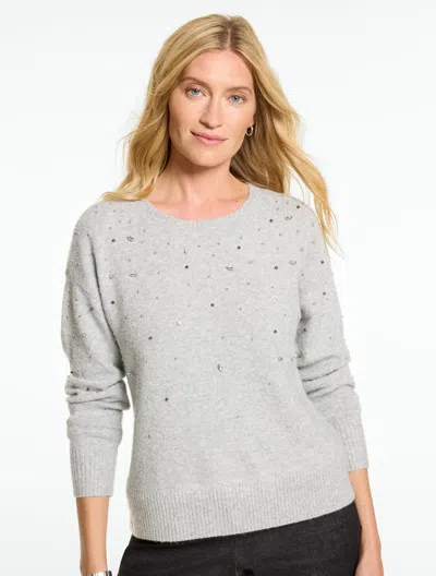 Talbots Embellished Crewneck Sweater - Grey Sky Heather - Xs