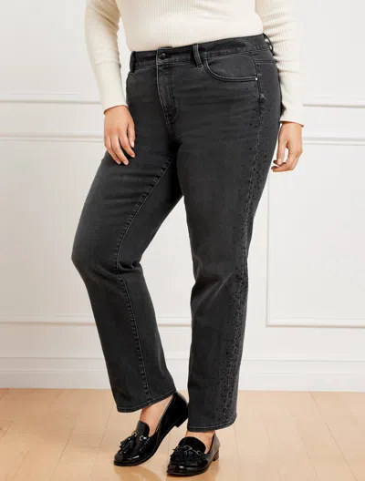 Talbots Embellished High Waist Relaxed Jeans - Carbon Jewel - 20