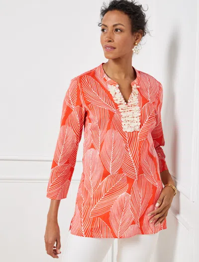 Talbots Plus Size - Embellished Palm Tunic Top - Tiger Lily Orange/white - 3x - 100% Cotton  In Tiger Lily Orange,white