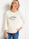 Talbots Misses - Embroidered Boat Crewneck T-shirt - Ivory - Large - 100% Cotton  In Ivory