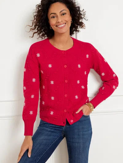 Talbots Embroidered Bobble Cardigan Sweater - X  In Red