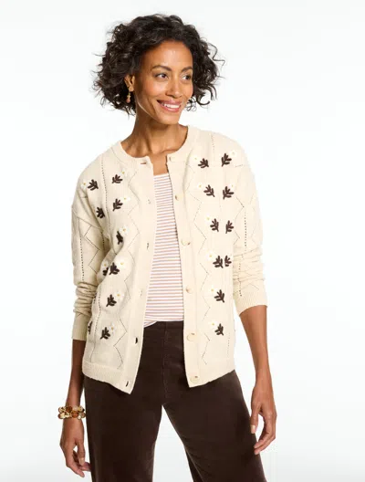 Talbots Embroidered Cardigan Sweater - Flower Parade - Pearled Ivory Heather - Xs