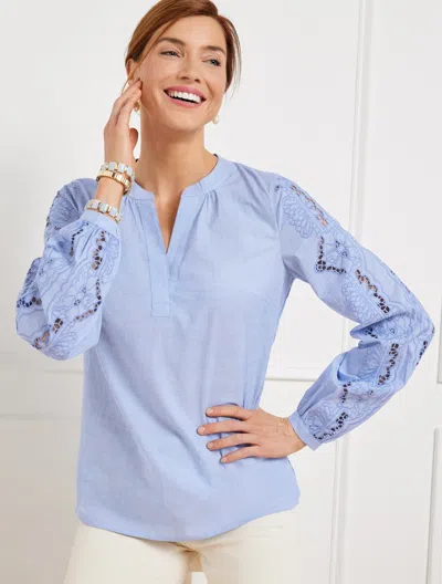 Talbots Petite - Embroidered Chambray Top - Blue/white - Small - 100% Cotton  In Blue,white