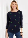 Talbots Embroidered Crewneck T-shirt - Blue - 2x  In Blue