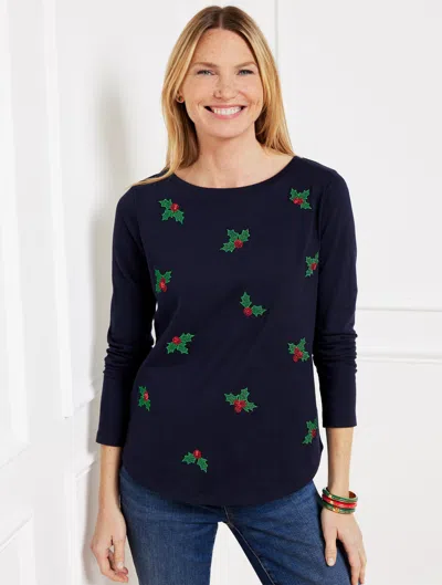 Talbots Embroidered Crewneck T-shirt - Blue - 2x
