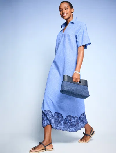 Talbots Embroidered Linen Blend Kaftan - Summer Breeze/white - Xs  In Blue