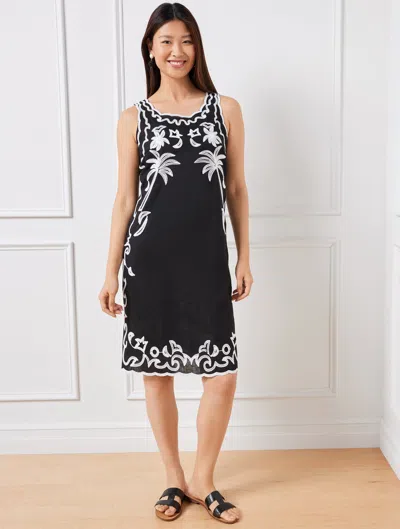 Talbots Embroidered Linen Cotton Shift Dress - Black - 20