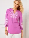 Talbots Embroidered Linen Cotton Tunic Top - Mauve Berry - X  In Mauve Berry