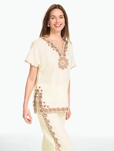 Talbots Embroidered Linen Tunic Top - Ivory - Xl  In White