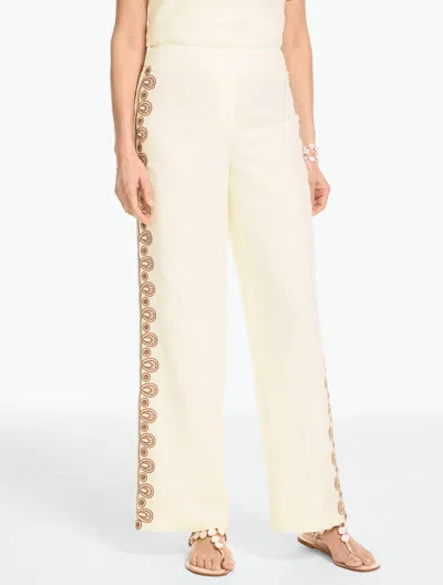 Talbots Embroidered Linen Wide Leg Pants - Ivory - 12  In Neutral