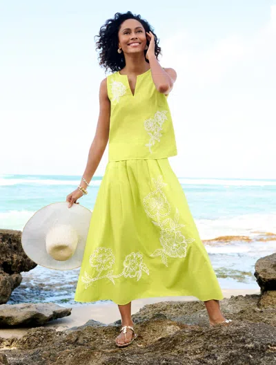 Talbots Embroidered Poplin Sleeveless Top - Limeade - Xl - 100% Cotton  In Yellow