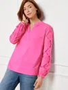 Talbots Misses - Embroidered Poplin Top - Fraise Pink - Xs - 100% Cotton