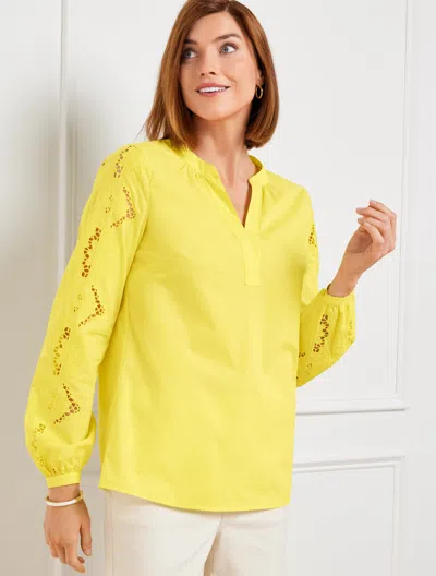 Talbots Plus Size - Embroidered Poplin Top - Pear Yellow - 3x - 100% Cotton