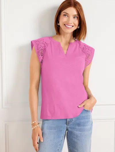 Talbots Embroidered Sleeve Split Neck T-shirt - Mauve Berry - 2x  In Mauve Berry