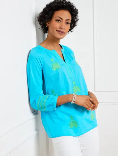 Talbots Embroidered Voile Top - Pool Blue - 3x