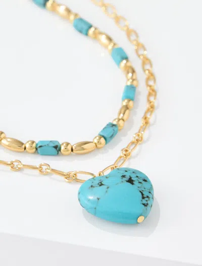 Talbots Enamel Heart Layer Necklace - Turquoise/gold - 001  In Turquoise,gold