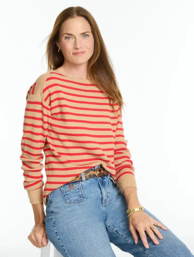 Talbots Envelope Neck Pullover Sweater - Stripe - Harvest Wheat Heather/bri - Xs  In Harvest Wheat Heather,bri