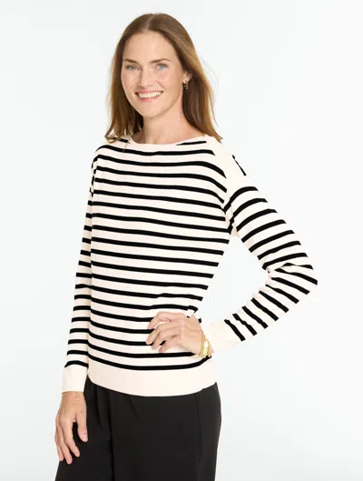Talbots Envelope Neck Pullover Sweater - Stripe - Ivory/black - Xs  In Ivory,black