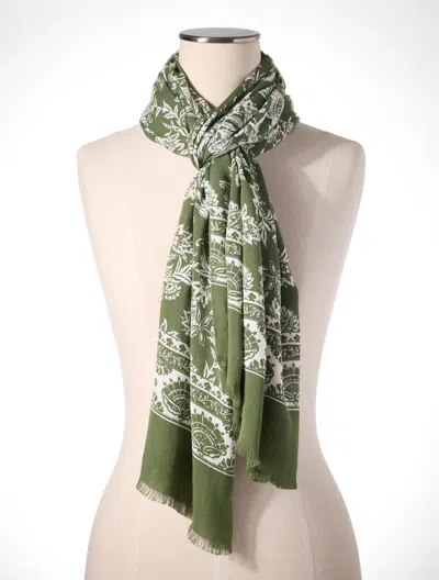 Talbots Etched Floral Oblong Scarf - Olive Leaf - 001  In Green