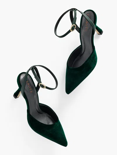 Talbots Evelyn Velvet Flare Heel Pumps - Highland Green - 8 1/2 M - 100% Cotton