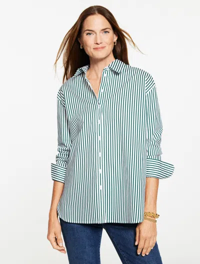Talbots Everyday Relaxed Shirt - Bold Stripe - Lush Green/white - Small - 100% Cotton