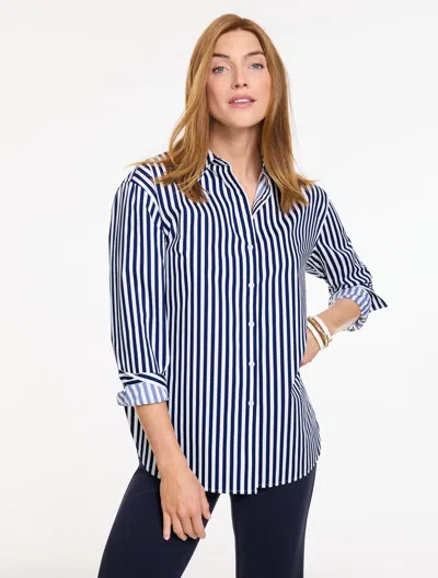 Talbots Everyday Relaxed Shirt - Dawn Stripe - Rich Navy Blue/white - Xs - 100% Cotton  In Multi