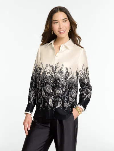Talbots Exquisite Paisley Shirt - Black/ivory - Xs  In Black,ivory