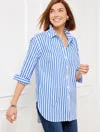 Talbots Petite - Extended Shoulder Boyfriend Shirt - Bold Stripe - White/blue - 2xs  In White,blue