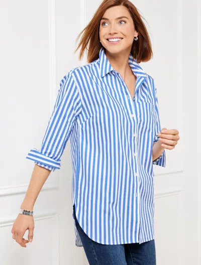 Talbots Petite - Extended Shoulder Boyfriend Shirt - Bold Stripe - White/blue - 2xs  In White,blue