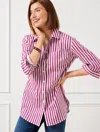 Talbots Petite - Extended Shoulder Boyfriend Shirt - Bold Stripe - White/plumrose - Large  In White,plumrose