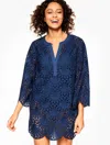 TALBOTS EYELET LACE SHELL COVER-UP DRESS - INK - XS - 100% COTTON TALBOTS