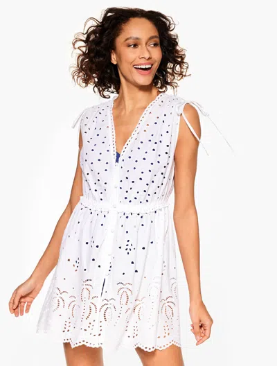 Talbots Eyelet Palm Cover-up Dress - White - Small - 100% Cotton