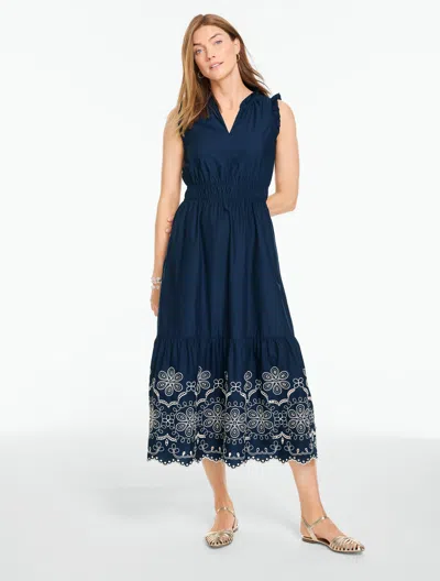 Talbots Eyelet Poplin Fit & Flare Dress - Night Sky - 2 - 100% Cotton  In Blue