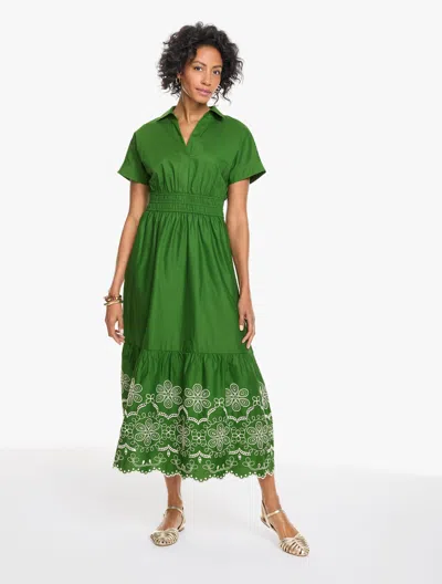 Talbots Eyelet Poplin Smocked Dress - Landscape Green - 2 - 100% Cotton