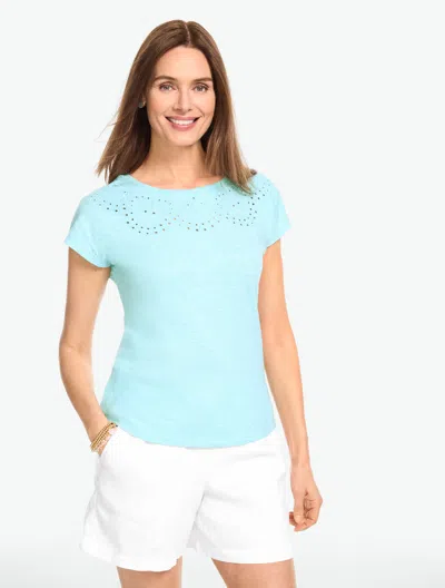 Talbots Eyelet Seashell T-shirt - Light Turquoise Heather - Xs - 100% Cotton