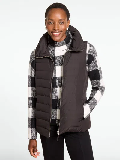 Talbots Faux Fur Collar Puffer Vest - Black - Xs  In Brown