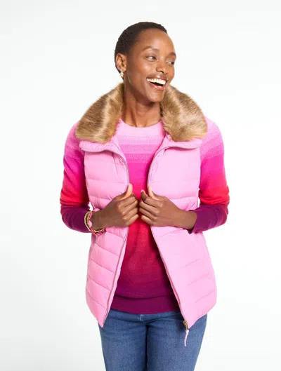 Talbots Faux Fur Collar Puffer Vest - Dark Blush - Xs  In Pink