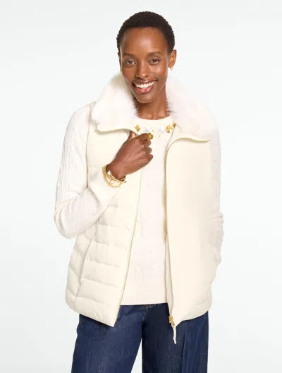 Talbots Faux Fur Collar Puffer Vest - Ivory - Xs  In Neutral