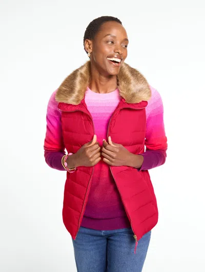 Talbots Faux Fur Collar Puffer Vest - Red - Xs  In Black