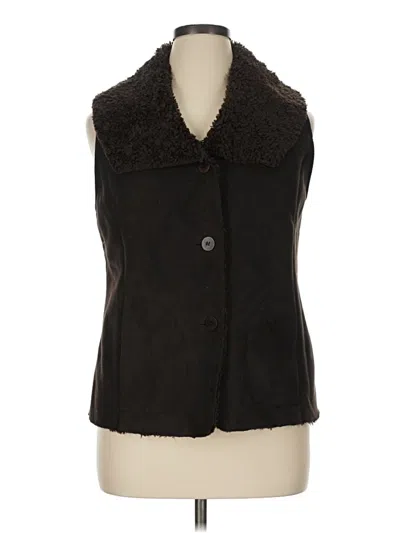 Pre-owned Talbots Faux Fur Vest In Black