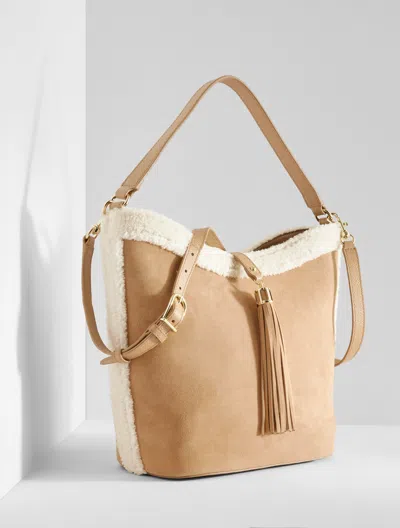 Talbots Faux Shearling Suede Bucket Bag - Light Toffee - 001  In Brown