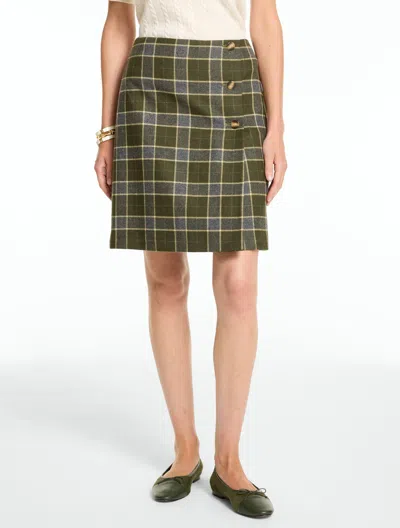 Talbots Faux Wrap A-line Skirt - Shetland Plaid - Dark Olive/dandelion Mult - 2  In Dark Olive,dandelion Mult
