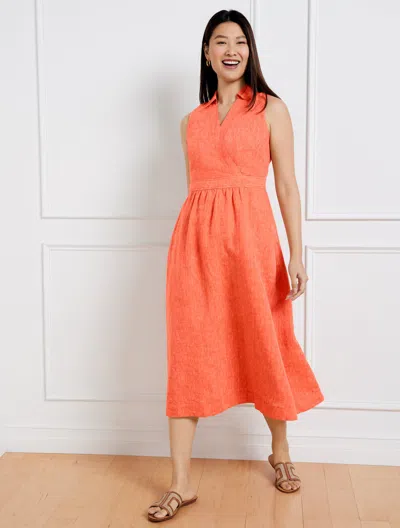Talbots Faux Wrap Linen Shirtdress - Orange - 16 - 100% Cotton