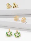 Talbots Festive Stud Earring Set - Lush Green/gold - 001