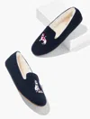 Talbots Fireside Embellished Flannel Slippers - Dog - Indigo - 5m  In Blue