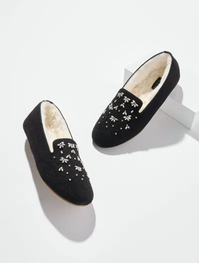 Talbots Fireside Embellished Flannel Slippers - Black - 5m  In Animal Print