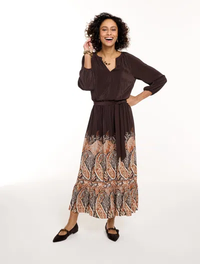 Talbots Fit & Flare Midi Dress - Ravishing Paisley - Dark Chocolate - Xs