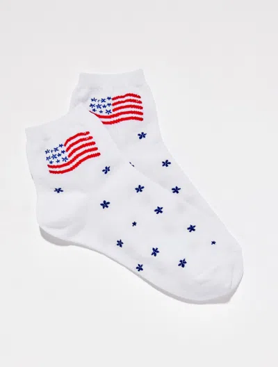 Talbots Flag Crew Socks - White - 001